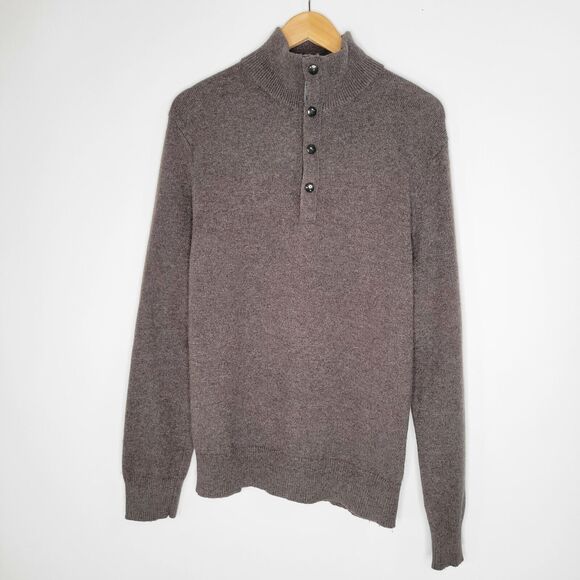BANANA REPUBLIC Brown Sweater Size M Alpaca Wool Blend Neutral Normcore Henley - Picture 1 of 9